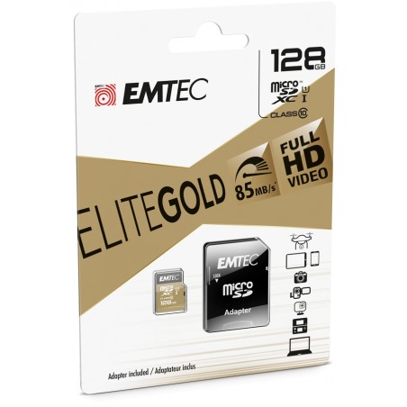 Carte mémoire micro SD avec adaptateur SD EMTEC Elite Gold 128Go