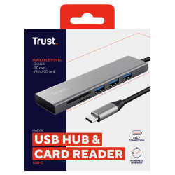 Hub USB-C 3.2 Trust Halyx - 3 ports USB-A + lecteur de cartes (Argent)