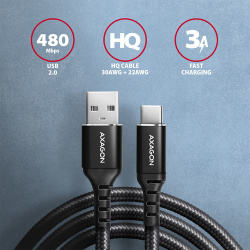 Câble Axagon USB Type A - Type C M/M 1m (Noir)