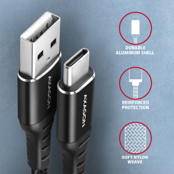 Câble Axagon USB Type A - Type C M/M 1m (Noir)