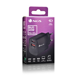 Chargeur secteur NGS Bud 1x USB-C + 1x USB-A 45W (Noir)