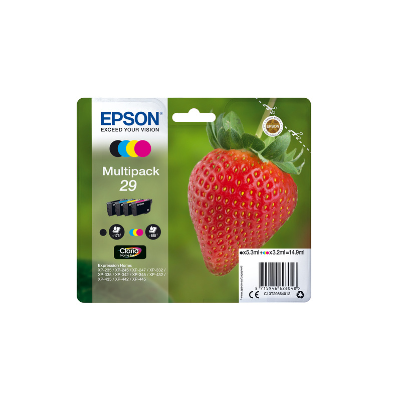 Pack 4 cartouches d'encre Epson Fraise 29 (Noir + Couleurs)