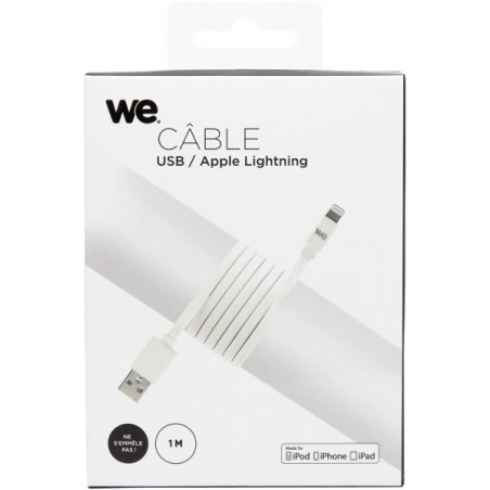 Câble USB vers Lightning WE plat 1 mètre blanc