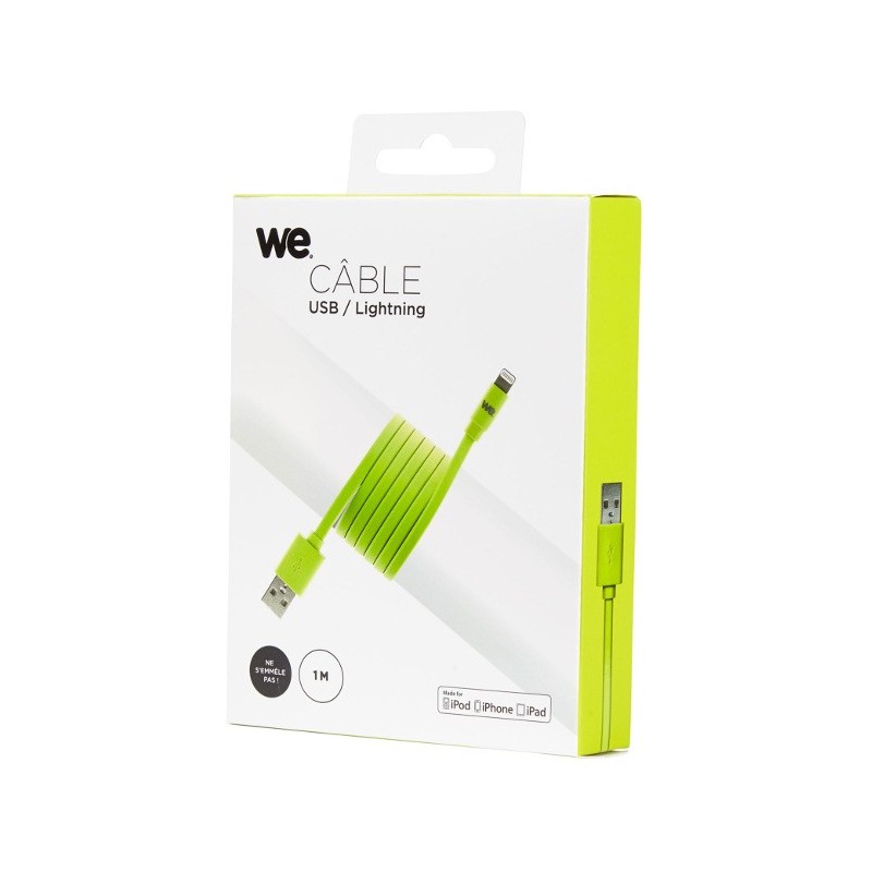 Câble USB vers Lightning WE plat 1 mètre vert